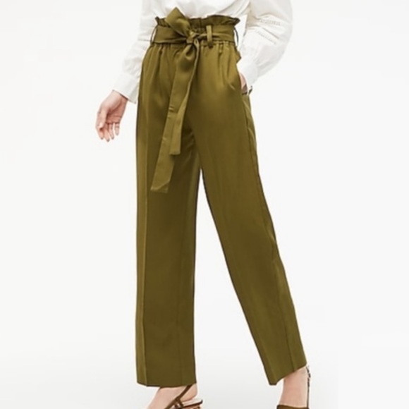 J. Crew Pants - J Crew Olive Drapey Paper Bag Wide Leg Business Casual Pant Women’s Size 8